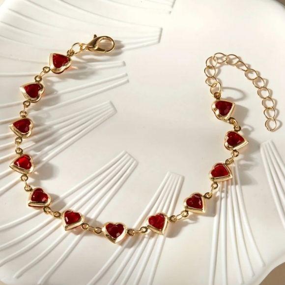 Jewelry - Gold Heart Bracelet with Red Accents
